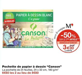 Monoprix Canson pochette de papier à dessin offre