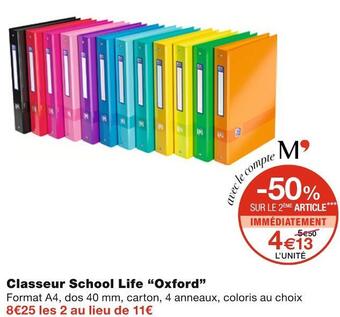 Monoprix Oxford classeur school life offre