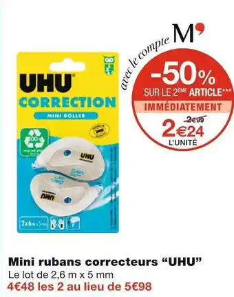 Monoprix Uhu mini rubans correcteurs offre