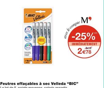 Monoprix Bic feutres effaçables à sec velleda offre