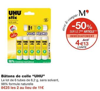 Monoprix Uhu bâtons de colle offre
