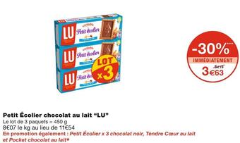 Monoprix Lu petit écolier chocolat au lait offre