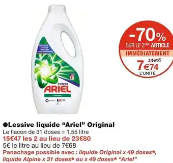Monoprix Ariel lessive liquide original offre