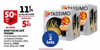 Auchan Dosettes de café tassimo offre