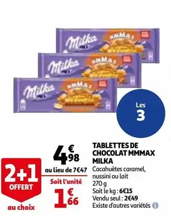 Auchan Tablettes de chocolat mmmax milka offre