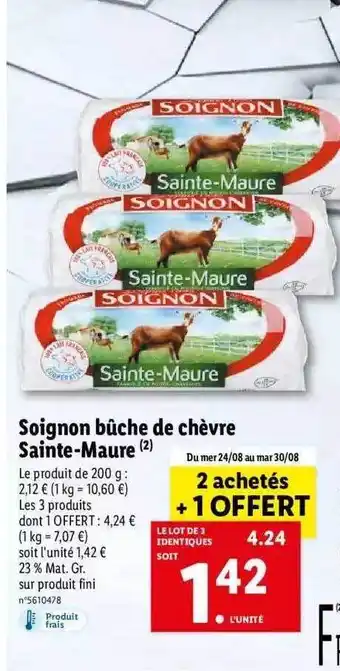 Lidl Soignon bûche de chèvre sainte-maure offre