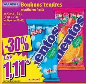 Norma Bonbons tendres menthe ou fruits offre