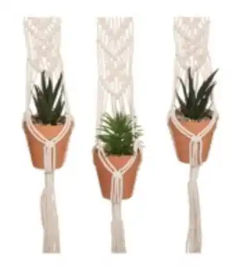 Suspension en coton 3 plantes artificielles pots en terre cuite  h 68 cm