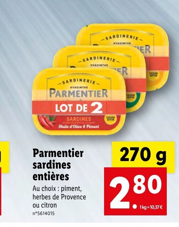 Promo Parmentier Sardines Entières chez Lidl