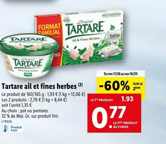 Lidl Tartare Ail Et Fines Herbes offre