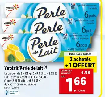 Lidl Perle de Lait Yoplait offre