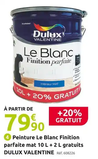 Mr Bricolage Dulux valentine peinture le blanc finition parfaite mat 10 l + 2 l gratuits offre