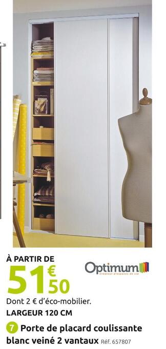 Mr Bricolage Optimum porte de placard coulissante blanc veiné 2 vantaux offre