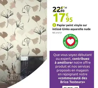 Mr Bricolage Papier peint vinyle sur intissé ginko aquarelle nude offre