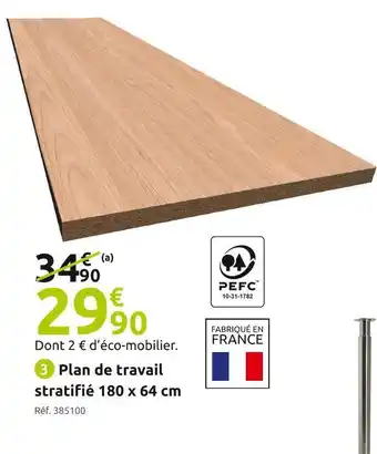 Mr Bricolage Plan de travail stratifié 180 x 64 cm offre