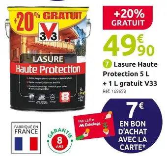 Mr Bricolage V33 lasure haute protection 5 + 1 l gratuit offre