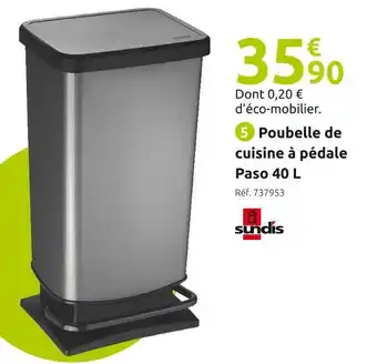 Mr Bricolage Sundis poubelle de cuisine à pédale paso 40 l offre