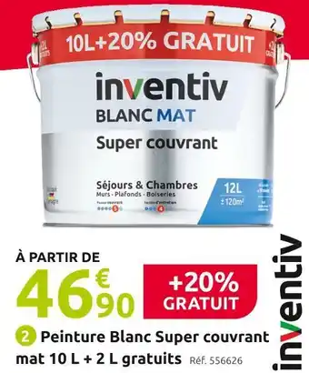 Mr Bricolage Inventiv peinture blanc super couvrant mat 10 l + 2 l gratuits offre