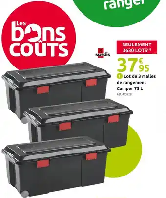 Sundis lot de 3 malles de rangement camper 75 l