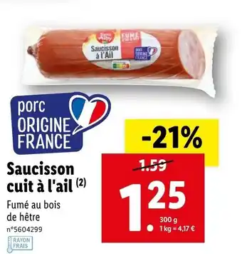 Lidl Saucisson cuit à l'ail offre