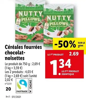 Lidl Céréales fourrées chocolat-noisettes offre