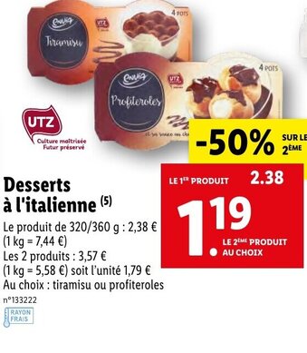 Lidl Desserts à l'italienne offre