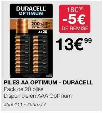 Costco Piles aa optimum - duracell pack de 20 piles disponible en aaa aptimum offre