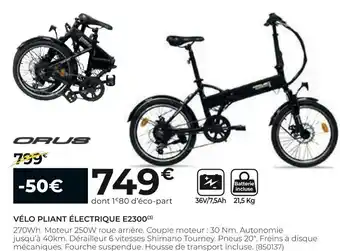 Feu Vert Orus vélo pliant électrique e2300 offre
