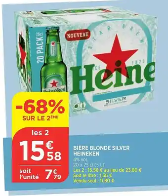 Bi1 Bière blonde silver heineken -68% sur le 2ème offre