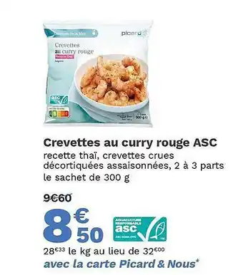 Picard Crevettes au curry rouge asc offre