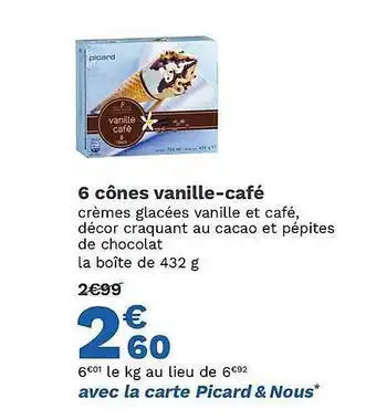 Picard 6 cônes vanille-café offre
