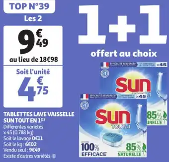 Auchan SUN tablettes lave vaisselle sun tout en 1 offre