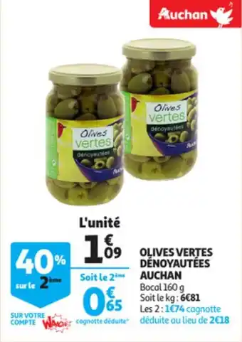 Auchan AUCHAN olives vertes dénoyautées offre