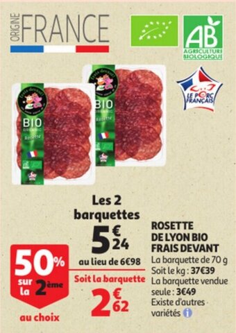 Auchan Rosette de lyon bio frais devant offre