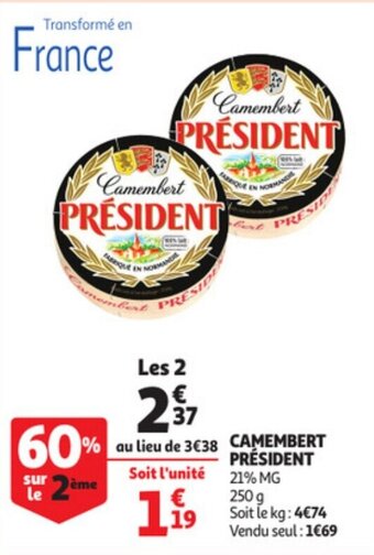 Auchan PRÉSIDENT camembert offre