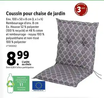 Lidl Coussin pour chaise de jardin offre