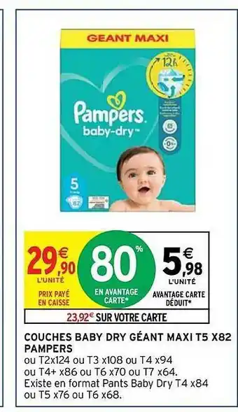 Couches baby dry géant maxi t5 x82 pampers