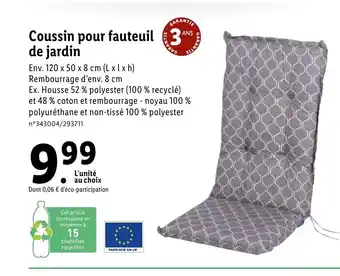 Lidl Coussin pour fauteuil de jardin offre