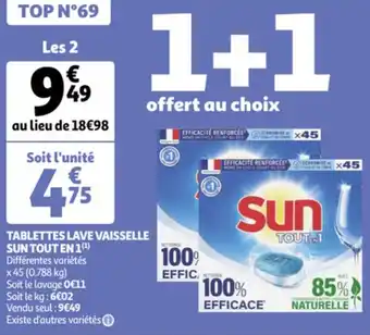 Auchan SUN tablettes lave vaisselle sun tout en 1 offre