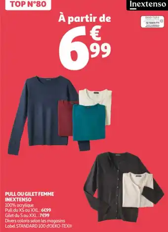 Auchan INEXTENSO pull ou gilet femme offre