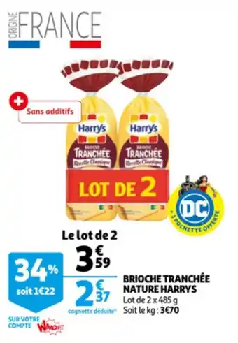 Auchan HARRYS brioche tranchée nature offre