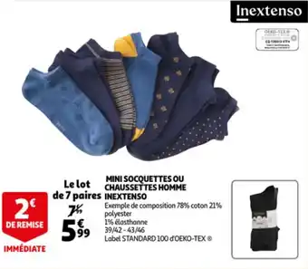 Auchan Mini socquettes ou chaussettes homme inextenso offre