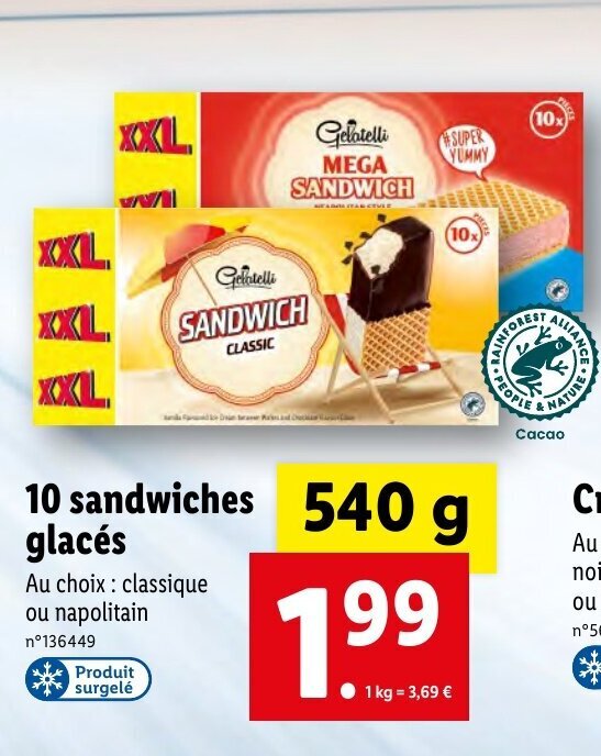 Promo 10 Sandwiches Glacés chez Lidl