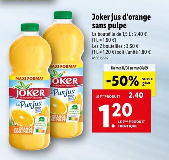 Lidl Joker Jus d'Orange Sans Pulpe offre