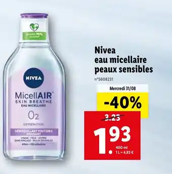 Lidl Nivea Eau Micellaire Peaux sensibles offre