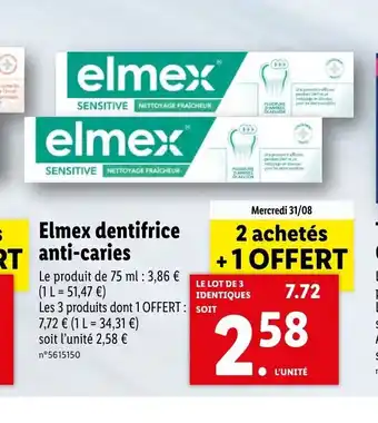 Lidl Elmex Dentifrice Anti-Caries offre