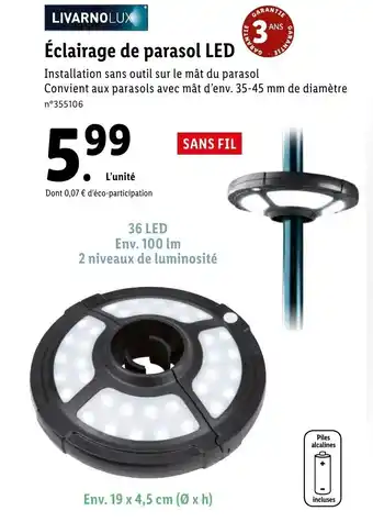 Lidl éclairage de parasol Led offre