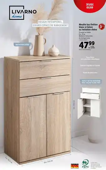 Lidl Meuble Bas Finition Blanc Et Béton ou imitation chêne offre