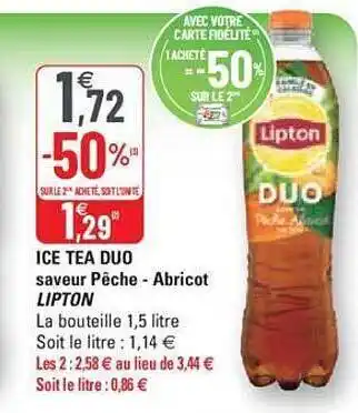 G20 Ice tea duo saveur pêche - abricot lipton offre
