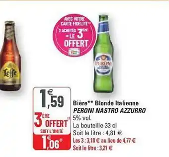 G20 Bière blonde italienne peroni nastro azzurro offre